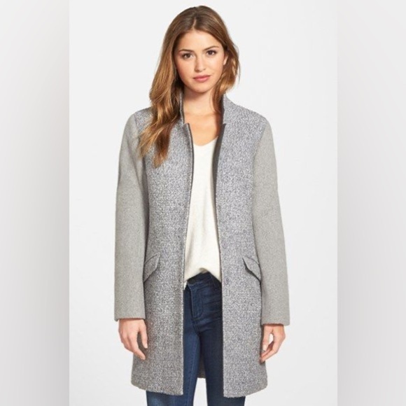 Kenneth Cole New York Contrast Sleeve Bouclé Coat Size Small - Picture 1 of 16